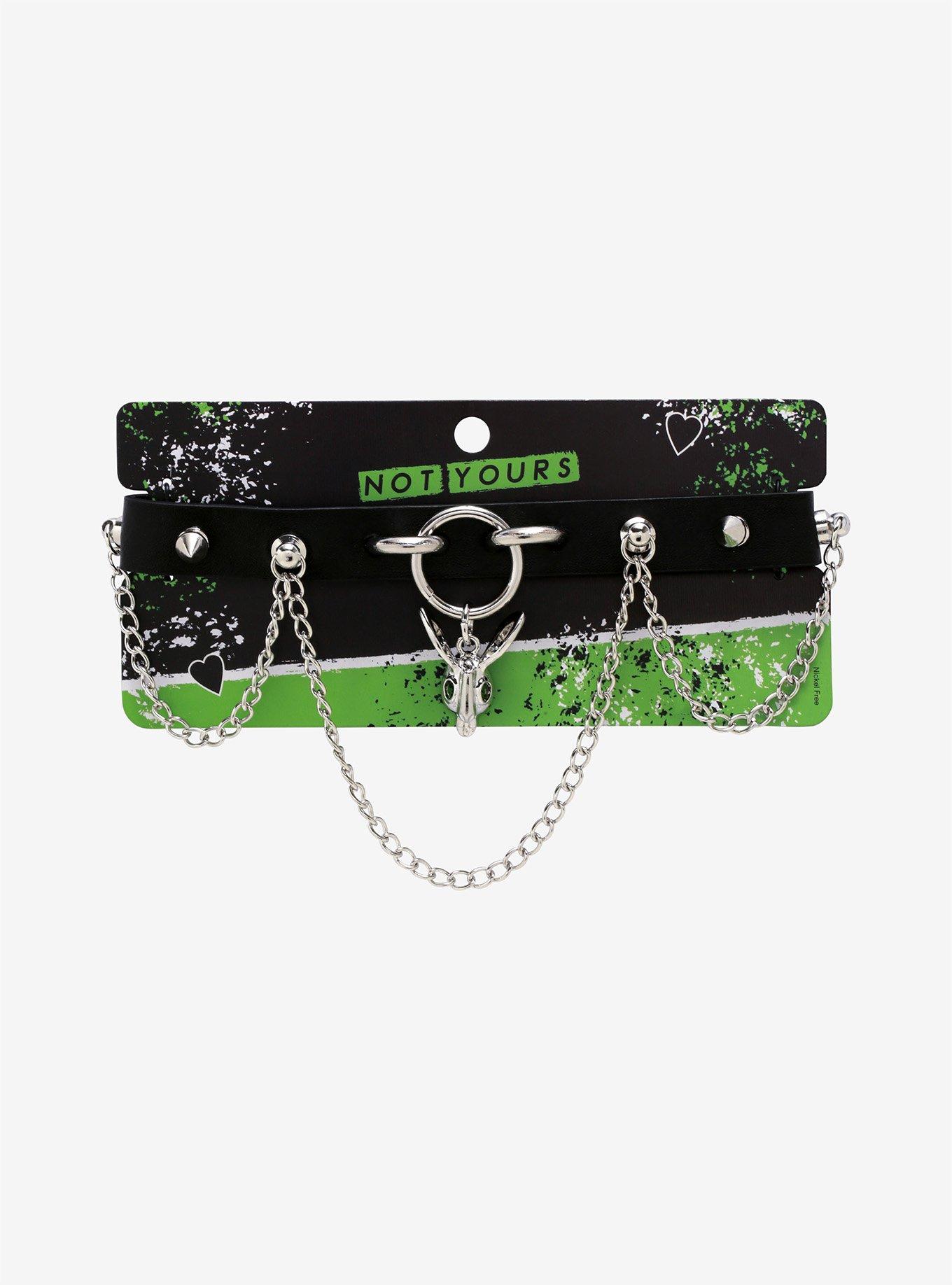 Rabbit Skull & Chains Faux Leather Choker, , alternate