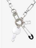 Safety Pin Key Charm Necklace Set, , alternate