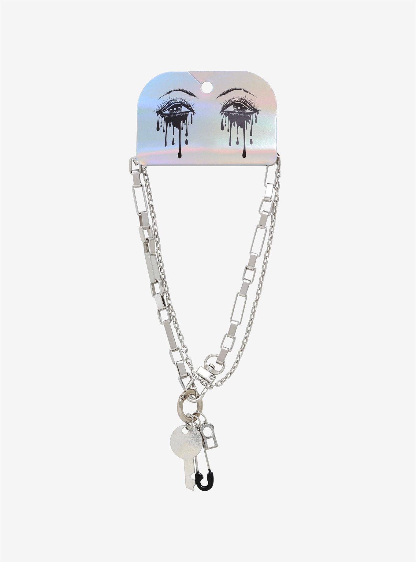 Safety Pin Key Charm Necklace Set, , alternate