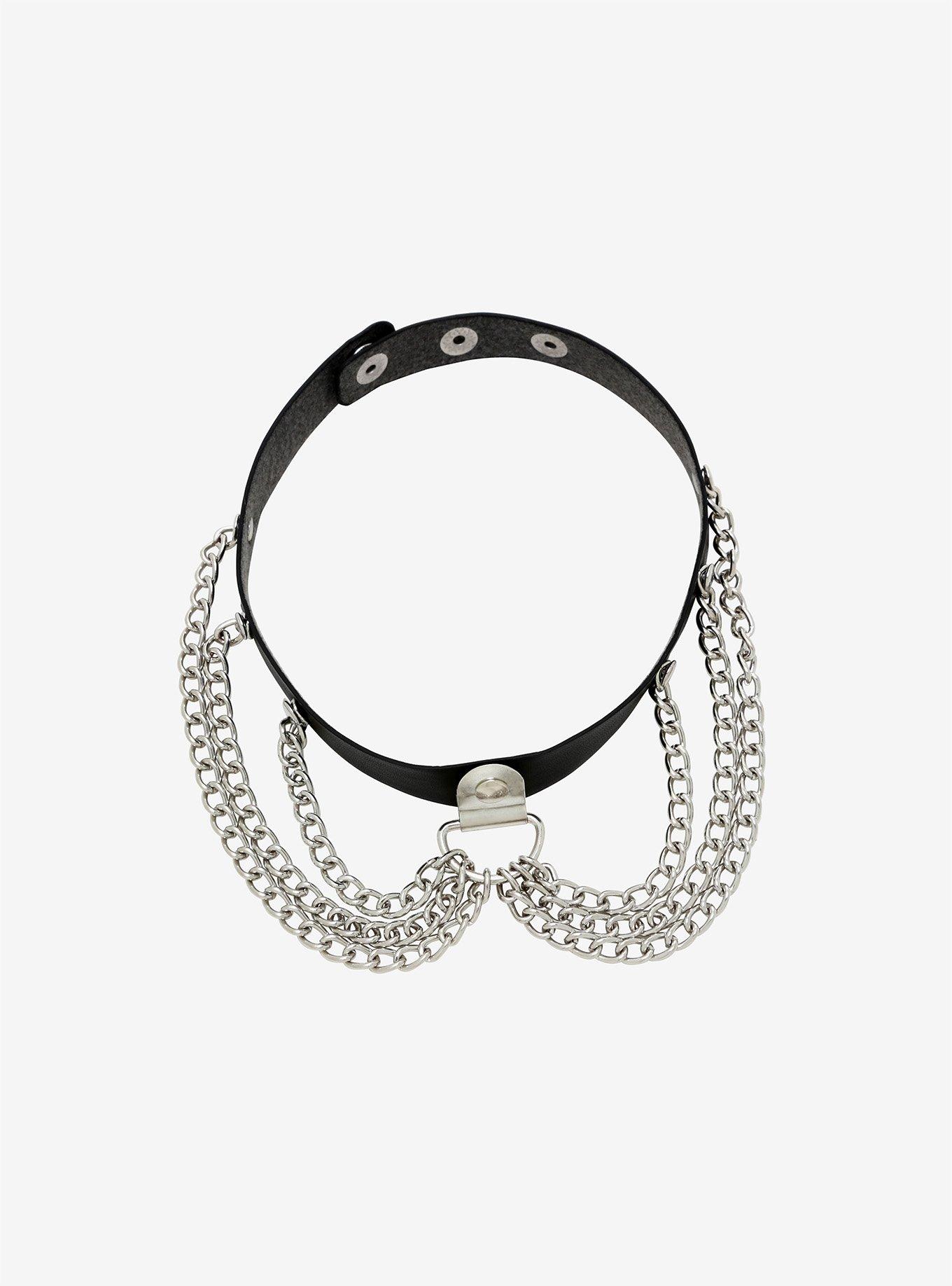 Multi Chain Faux Leather Choker, , alternate