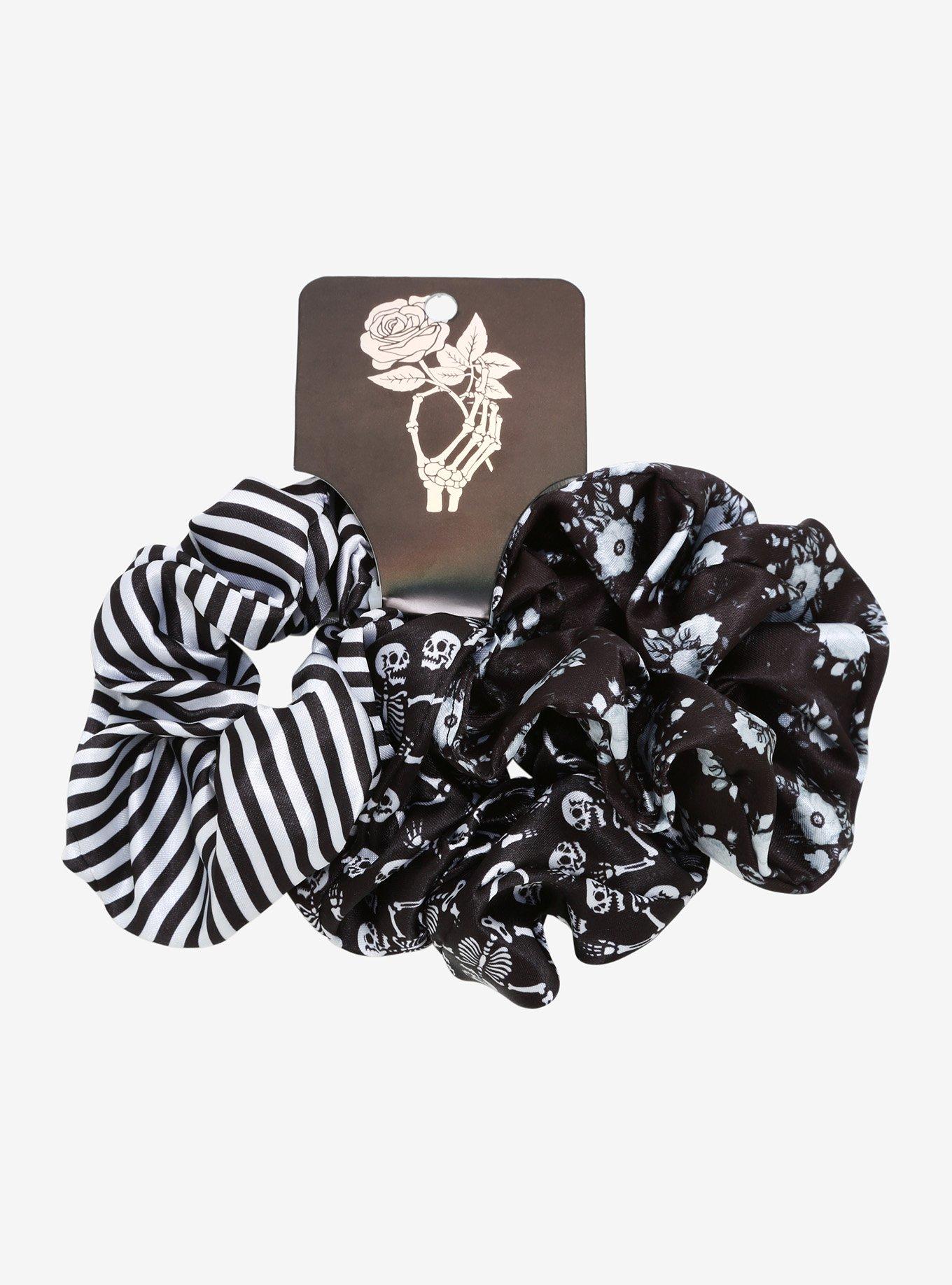 Stripe Skeletons & Roses Scrunchie Set, , alternate
