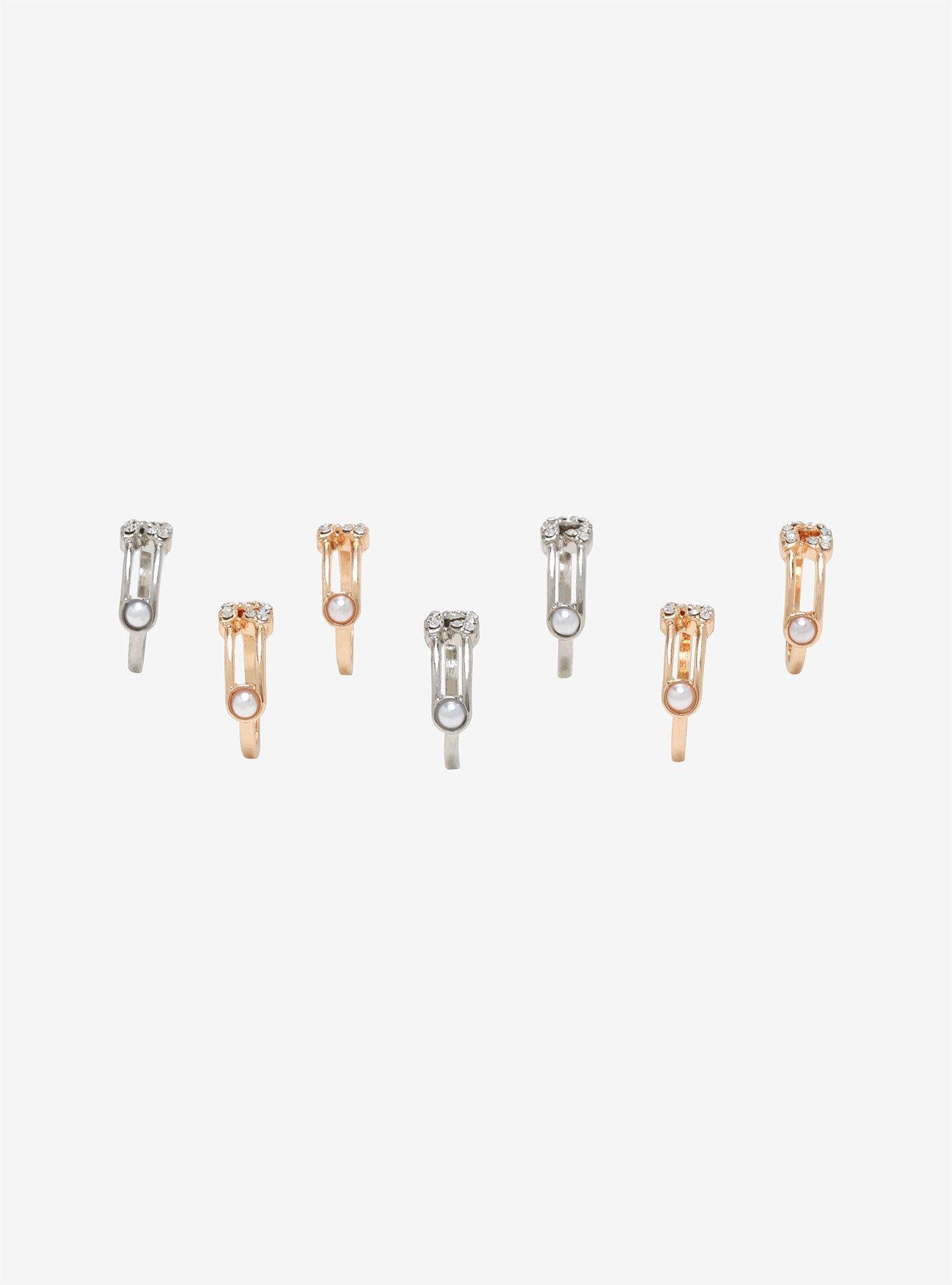 Silver & Gold CZ Safety Pin Ring Set, , alternate