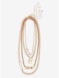 Gold Dice Safety Pin Padlock Chain Necklace Set, , alternate