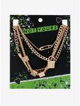 Gold Dice Safety Pin Padlock Chain Necklace Set, , alternate