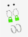 Lime Green Padlock Hoop Earring Set, , alternate