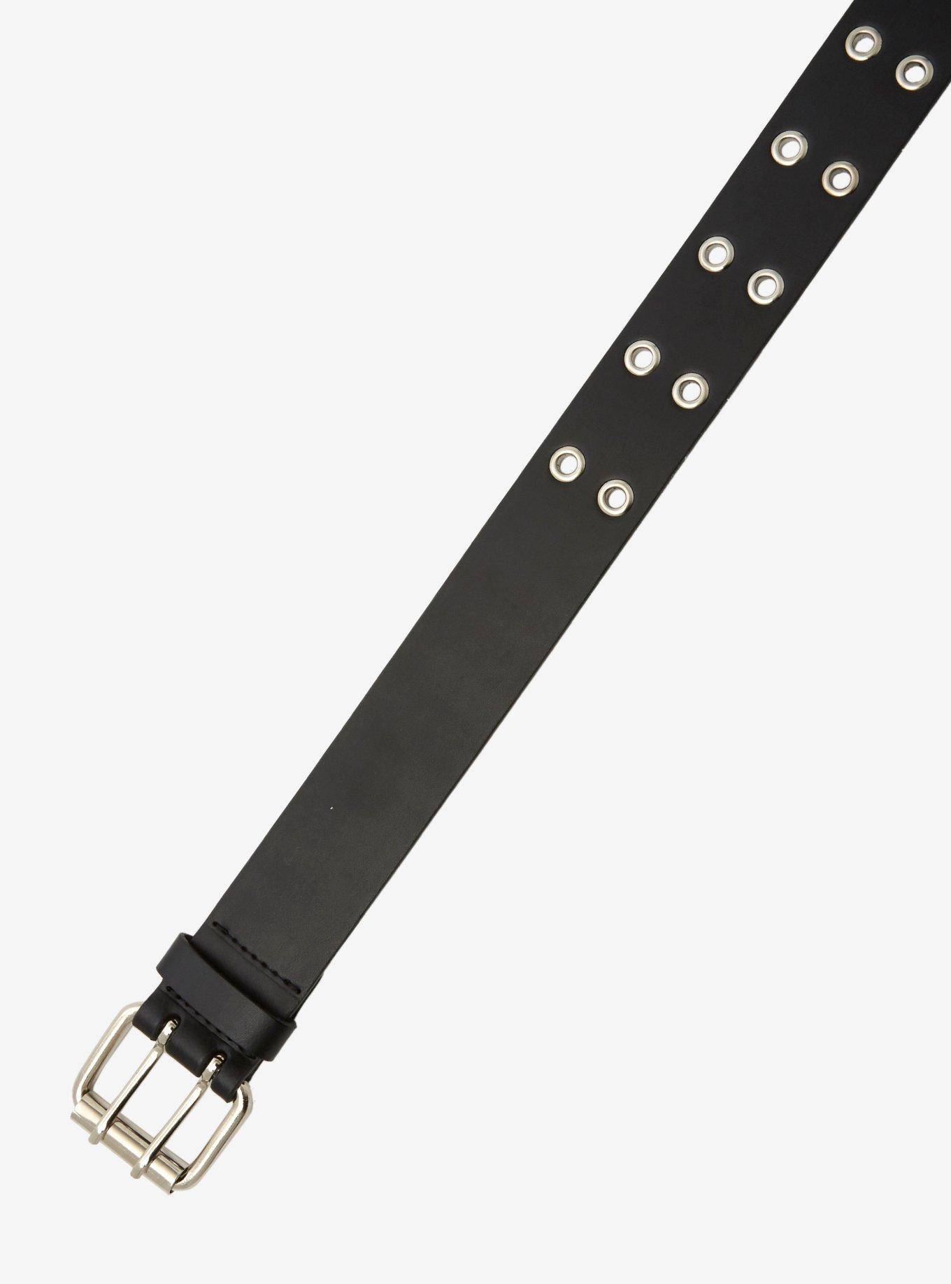 Black Faux Leather Grommet Belt, BLACK, alternate
