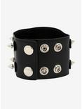 Double Row Spike Stud Faux Leather Cuff Bracelet, , alternate