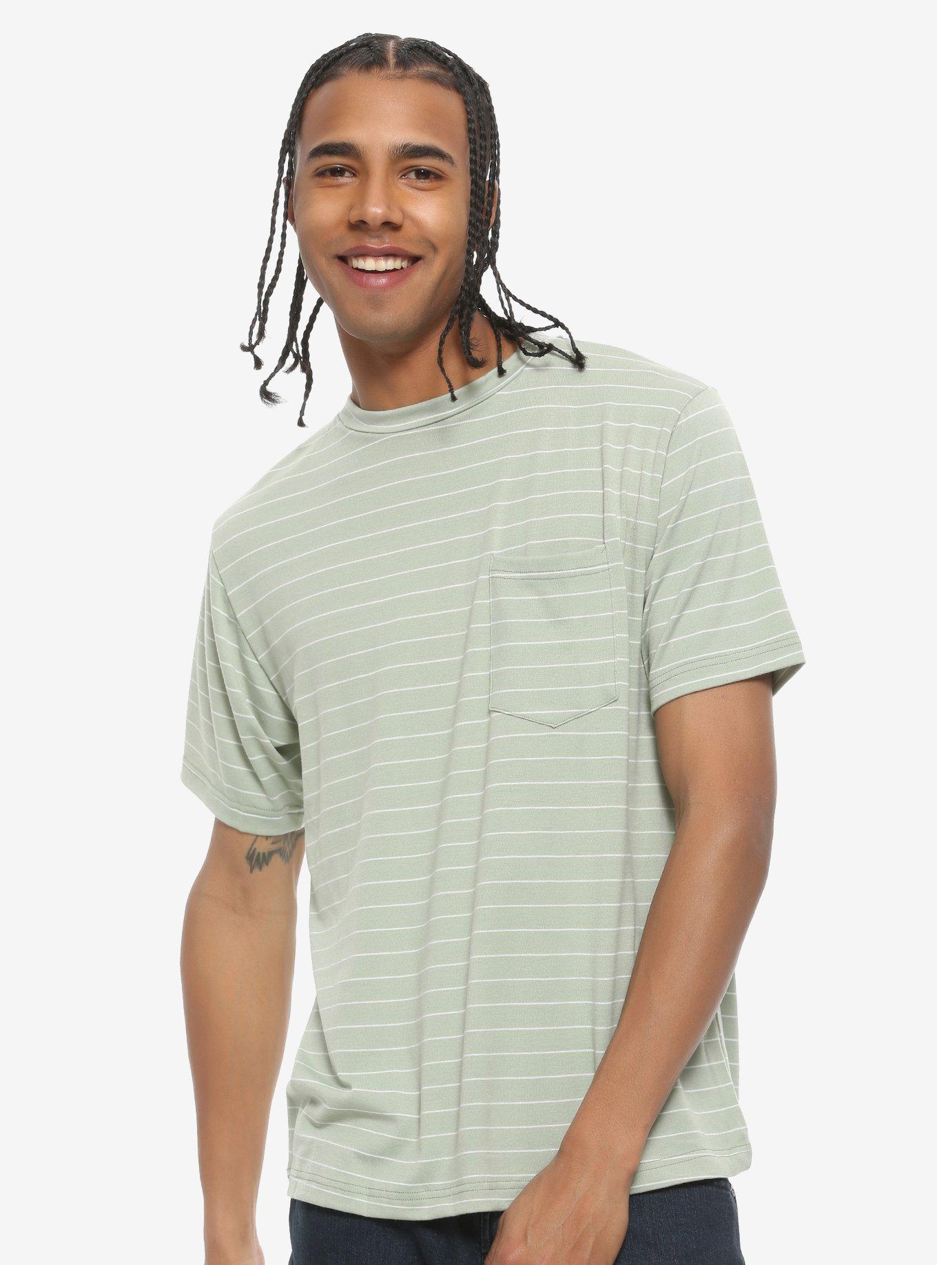 Green & White Striped Pocket T-Shirt, GREEN, alternate