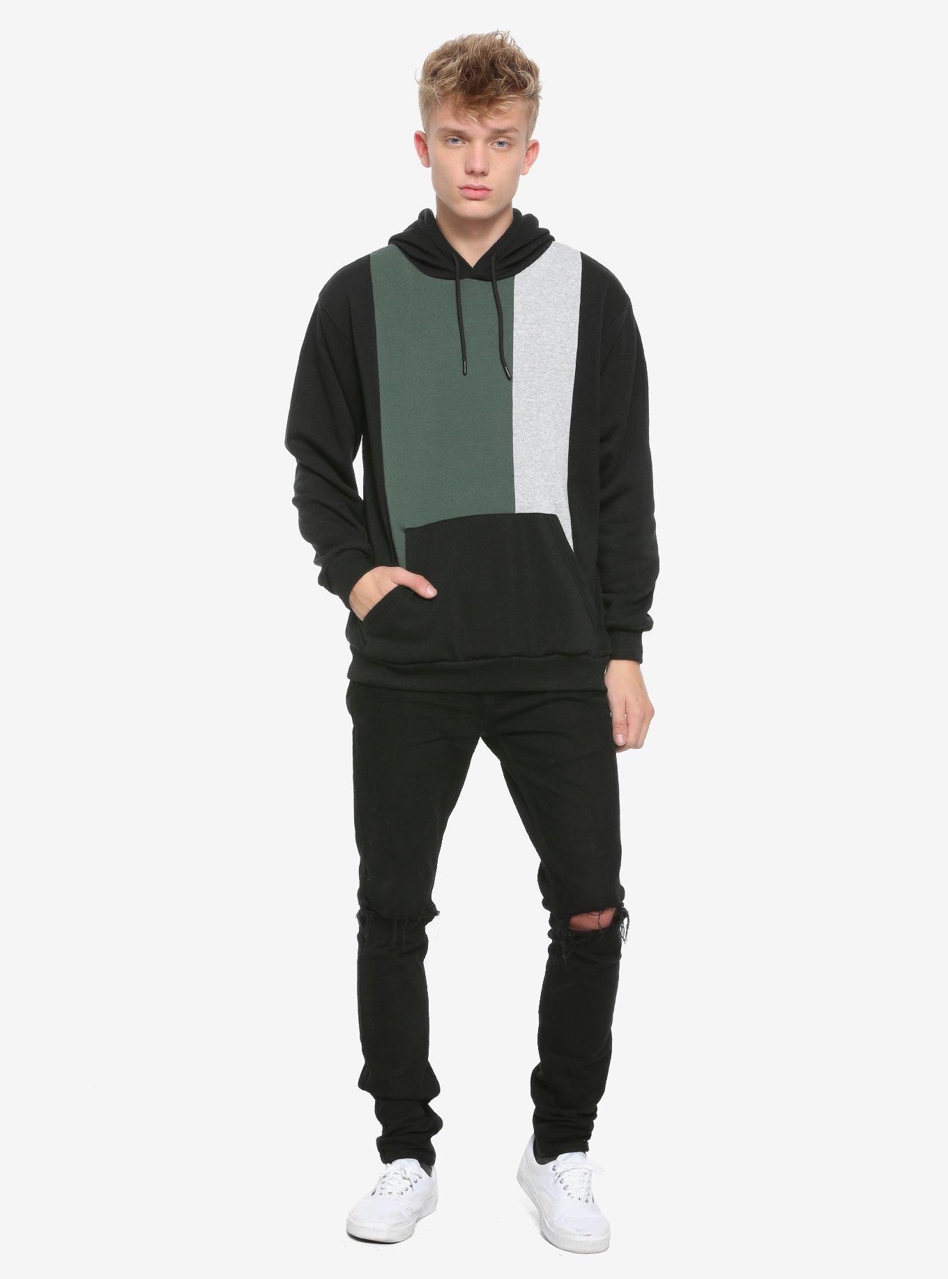 Black Color-Block Hoodie, BLACK, alternate