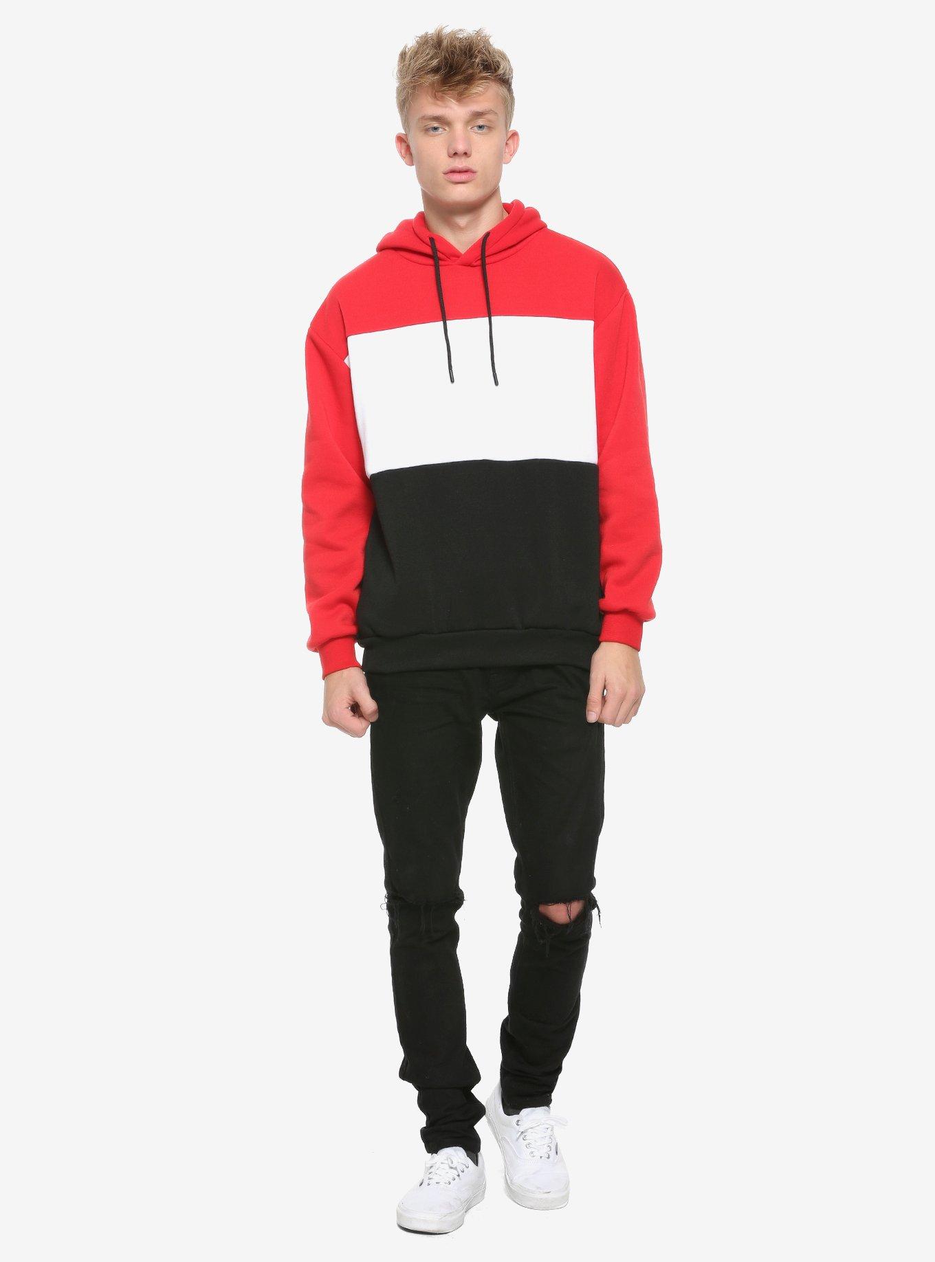 Red Color-Block Hoodie, MULTI, alternate