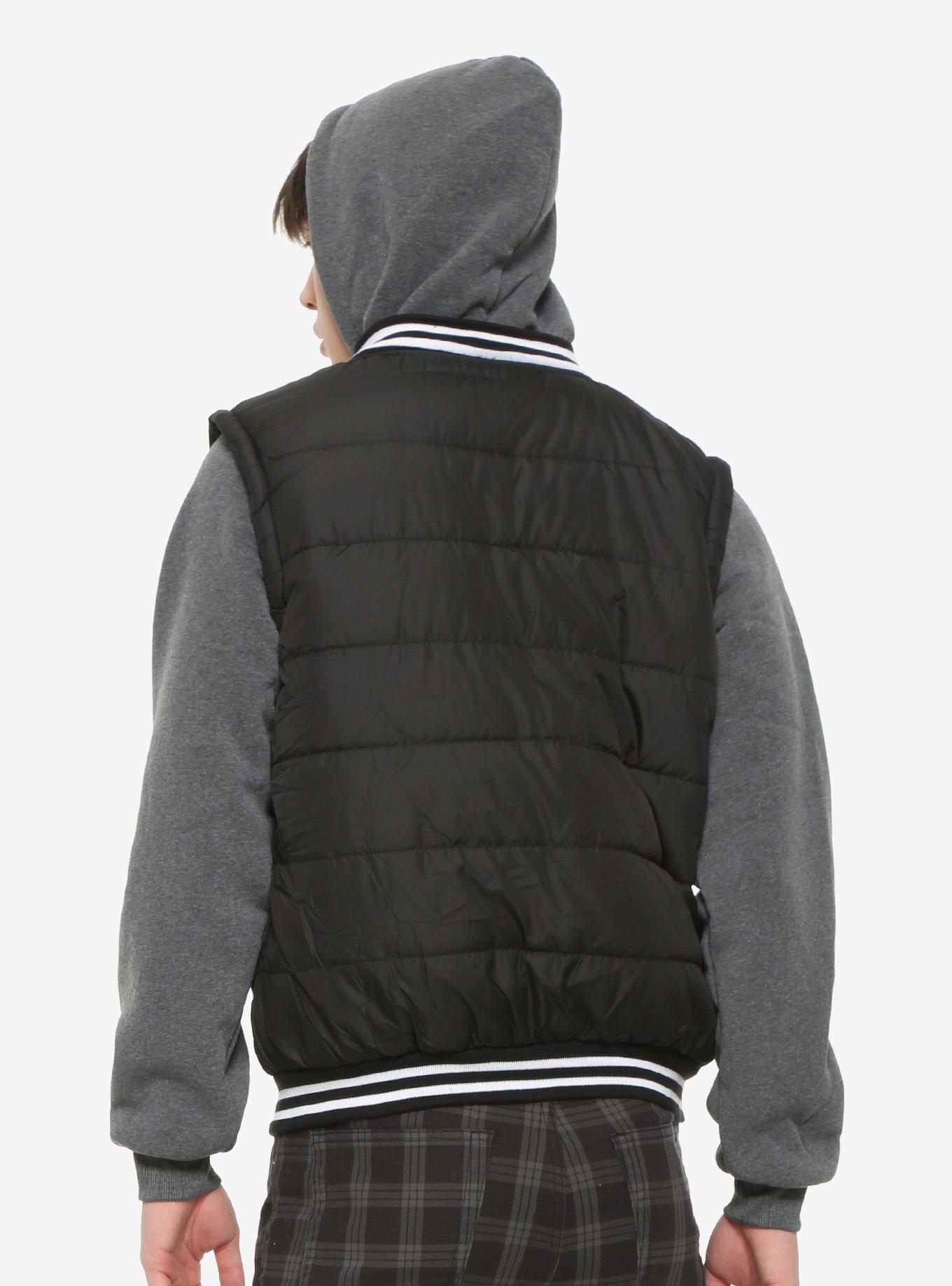 Grey & Black Hooded Puffer Jacket, BLACK, alternate