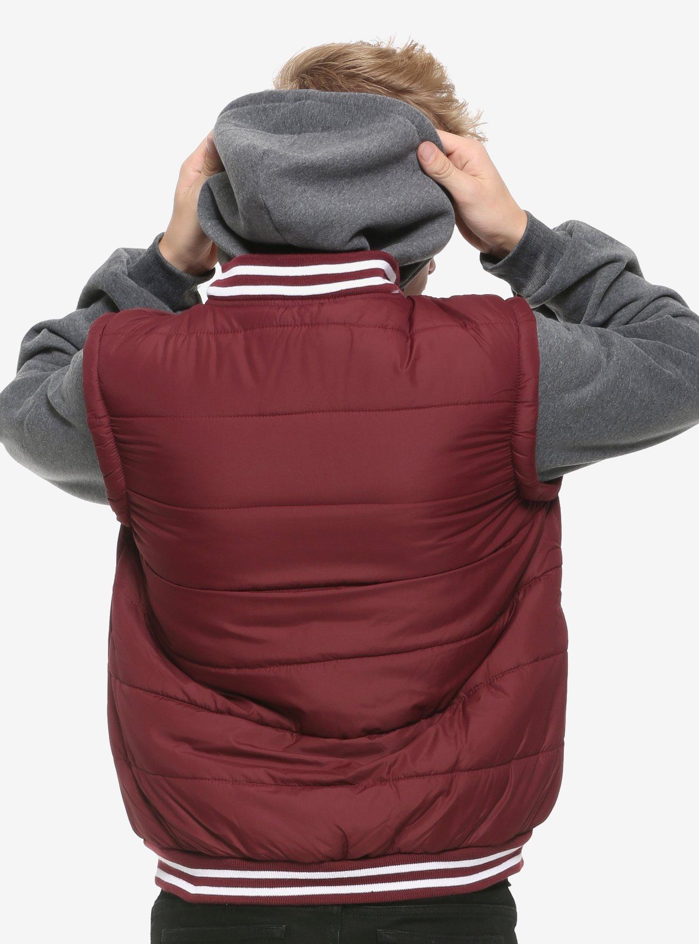 Burgundy & Grey Hooded Puffer Jacket, BURGUNDY, alternate