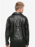 Black Checkered Faux Leather Moto Jacket, BLACK, alternate