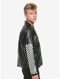 Black Checkered Faux Leather Moto Jacket, BLACK, alternate