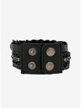 Black & Silver Mixed Chain Faux Leather Cuff Bracelet, , alternate