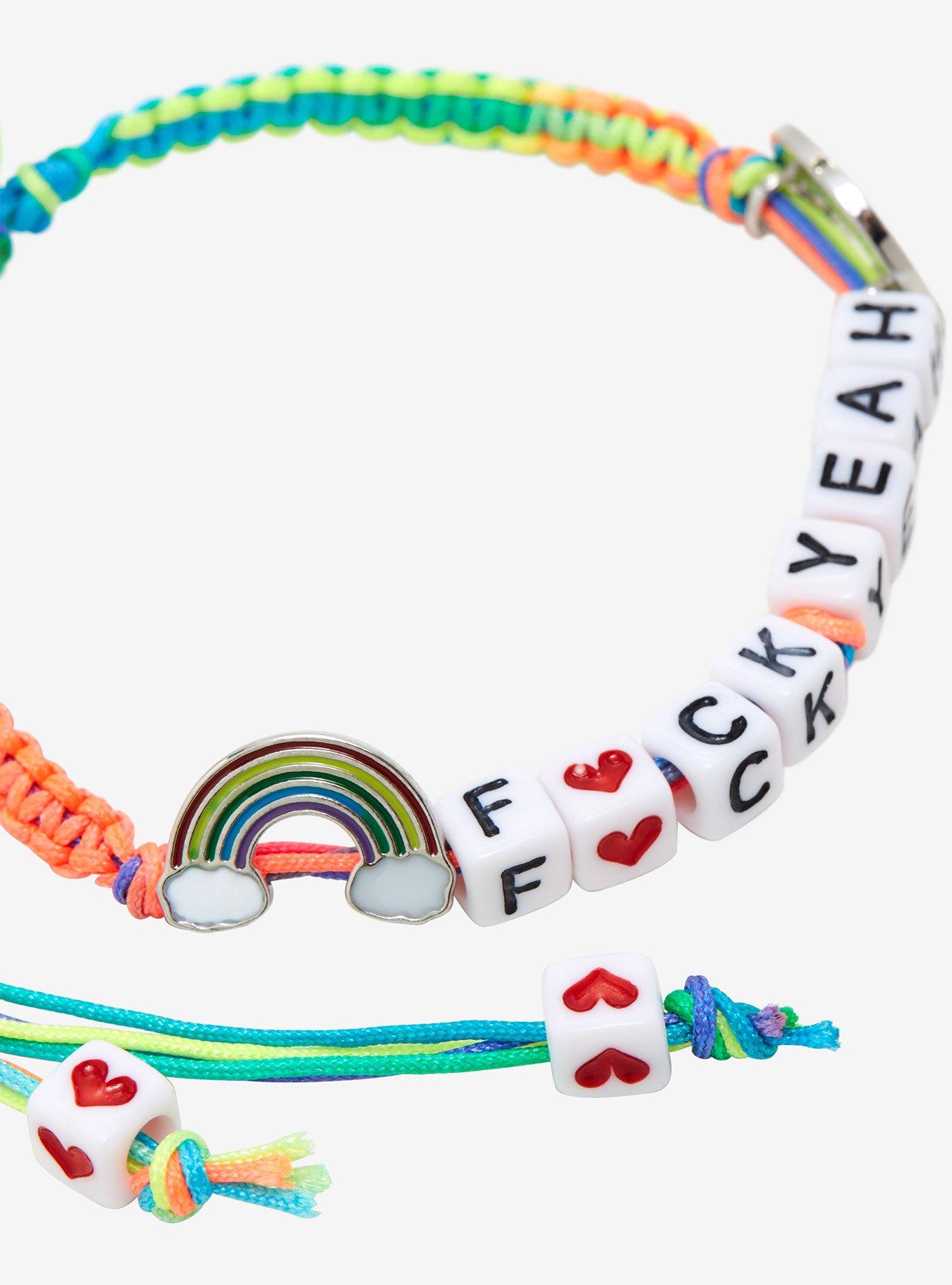 F*ck Yeah Letter Bead Rainbow Cord Bracelet, , alternate