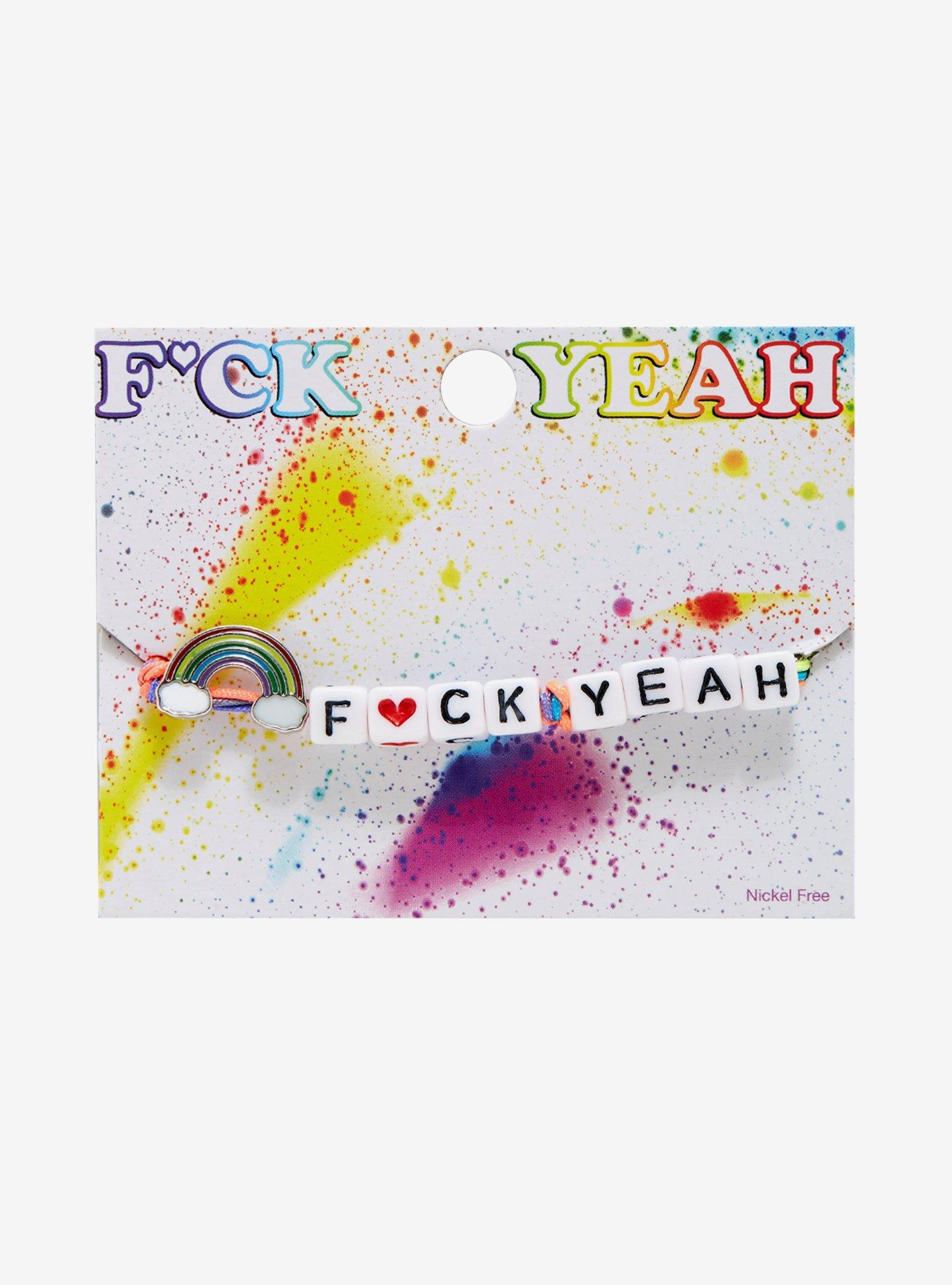 F*ck Yeah Letter Bead Rainbow Cord Bracelet, , alternate