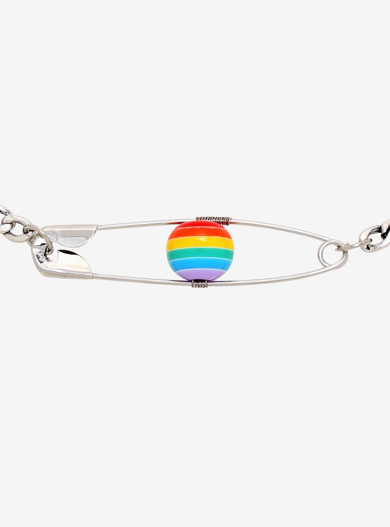 Rainbow Ball Safety Pin Choker, , alternate
