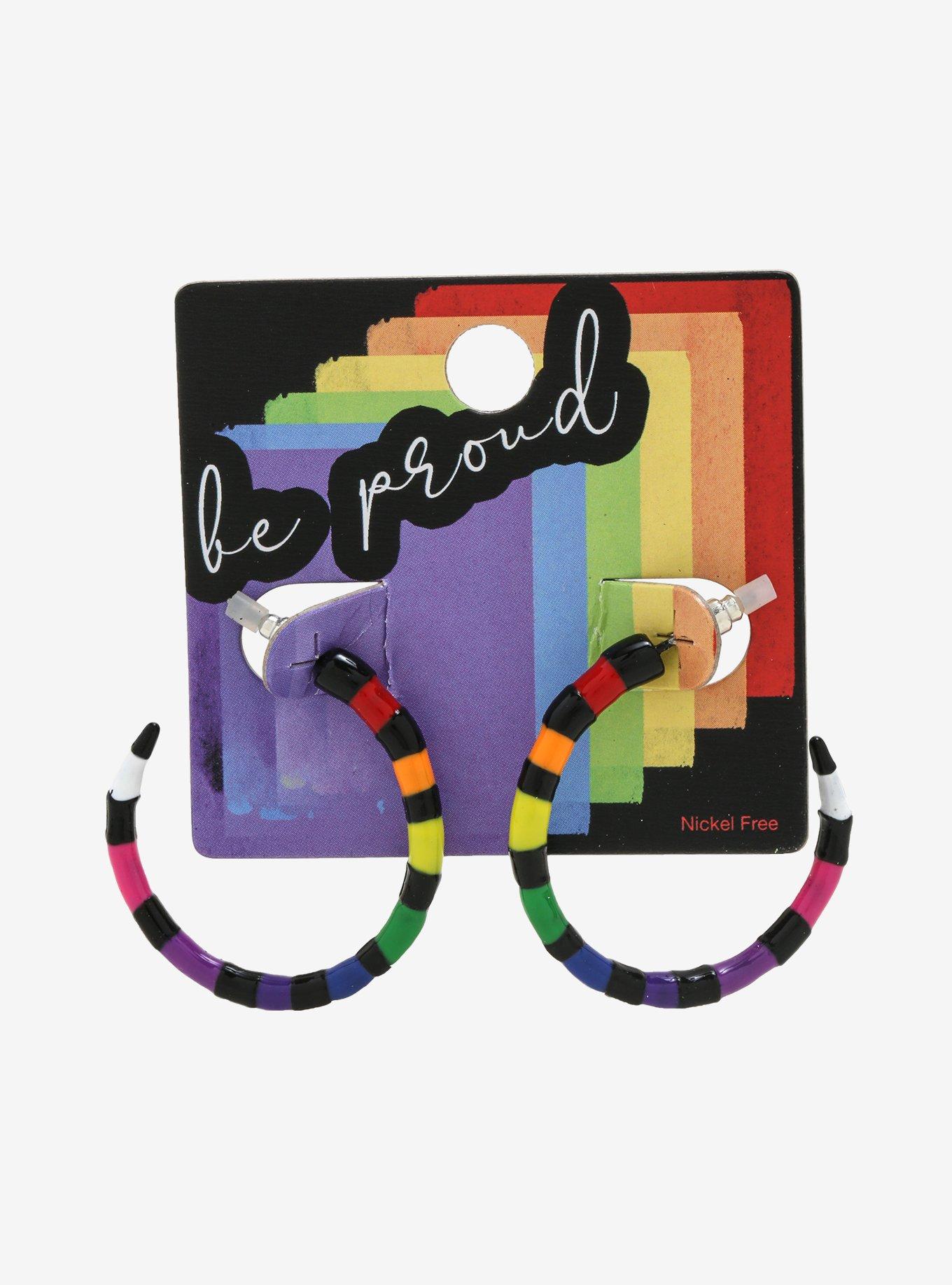 Rainbow Striped Hoop Earrings, , alternate