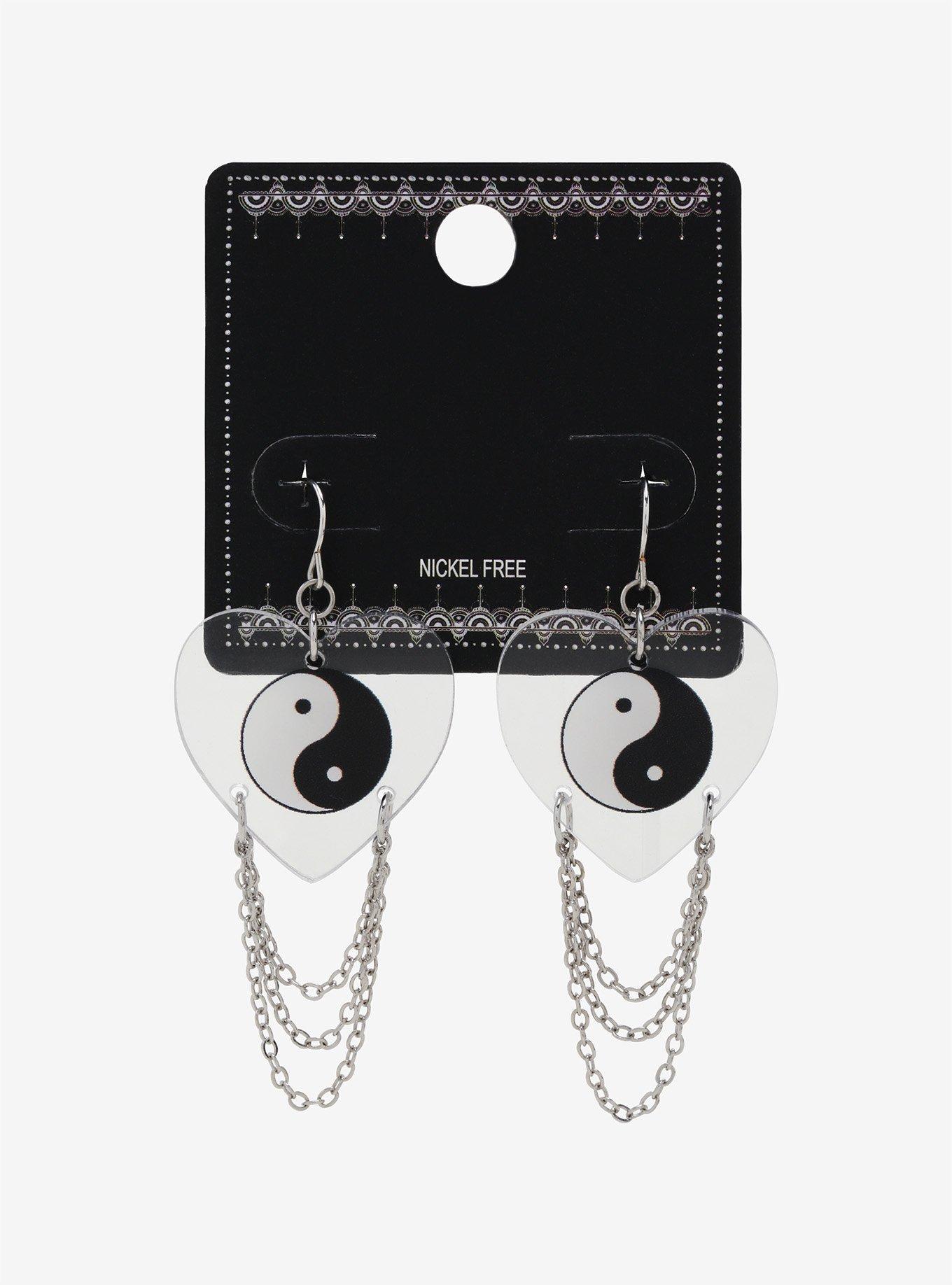 Yin-Yang Heart Chain Dangle Earrings, , alternate