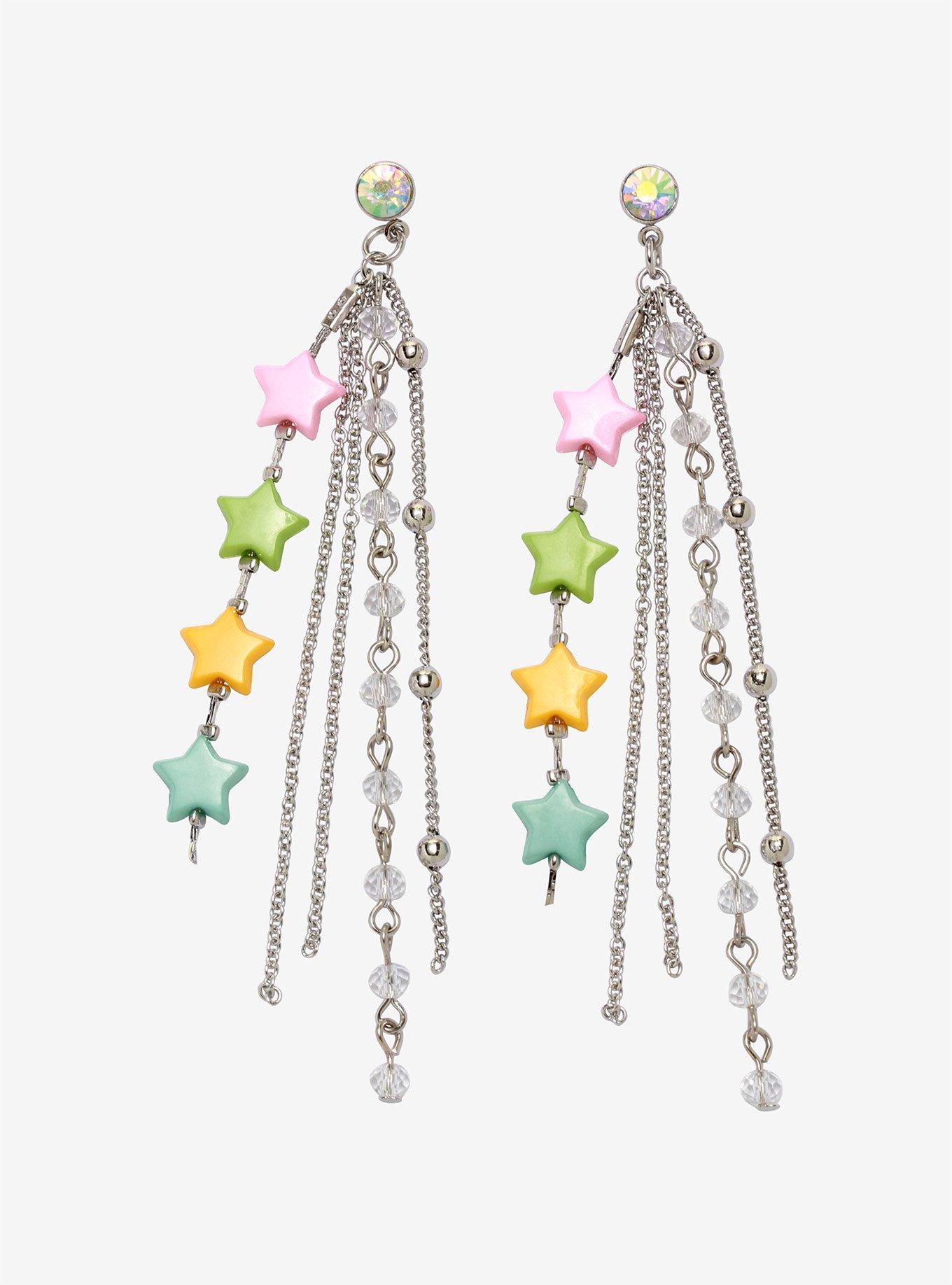Pastel Star & Chains Stud Dangle Earrings, , alternate