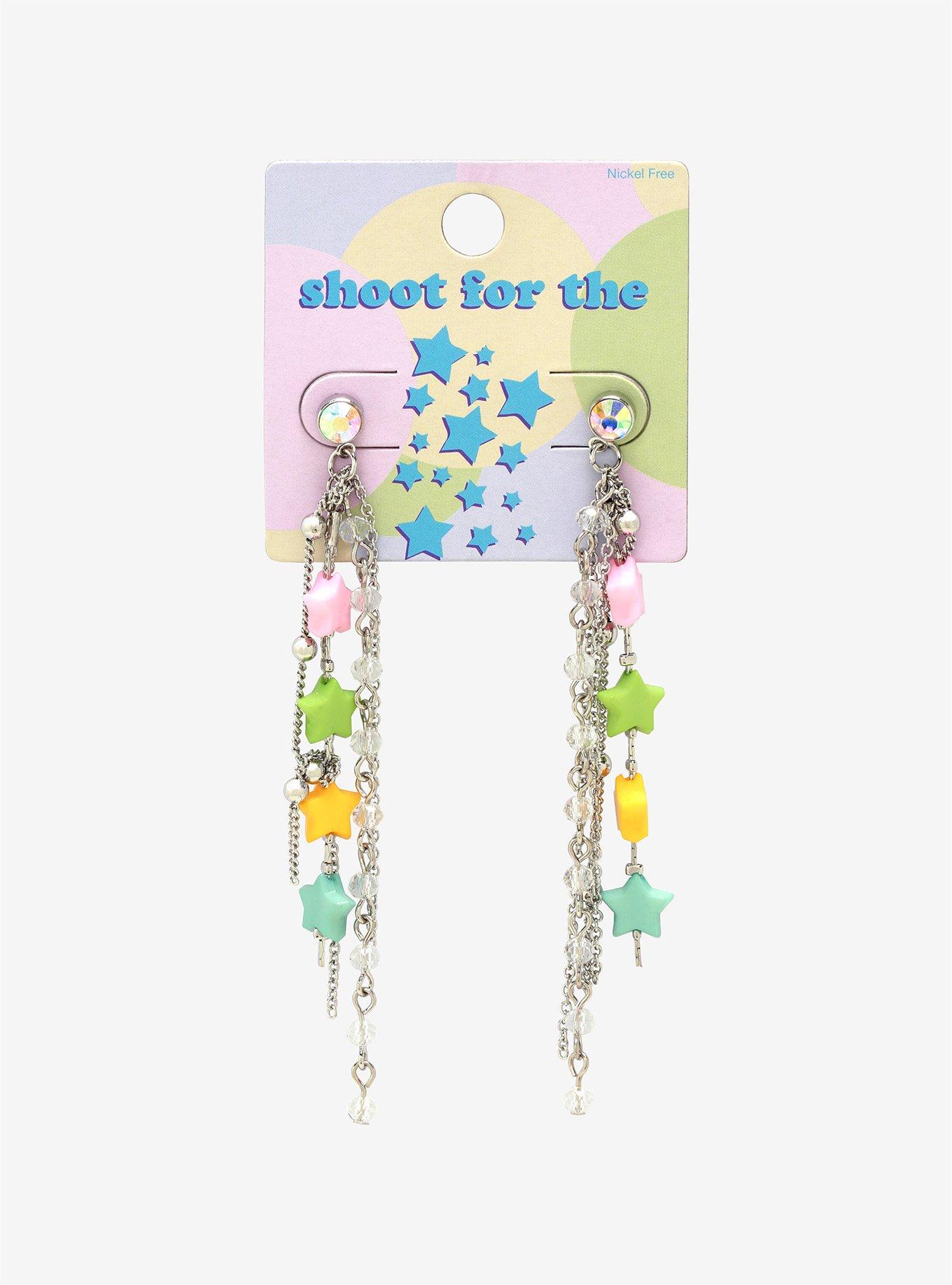 Pastel Star & Chains Stud Dangle Earrings, , alternate