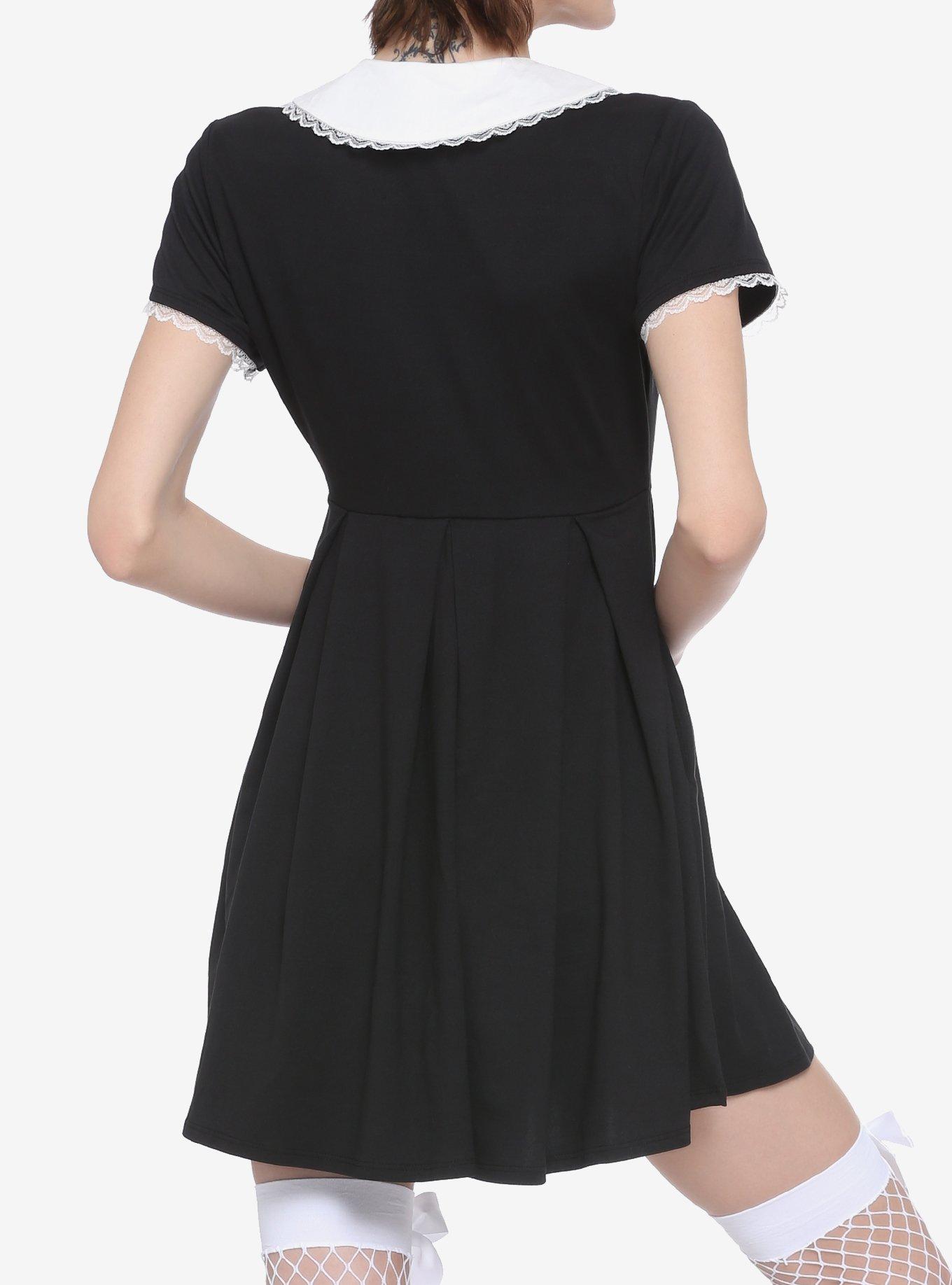 Lace Collar Black Dress, BLACK, alternate