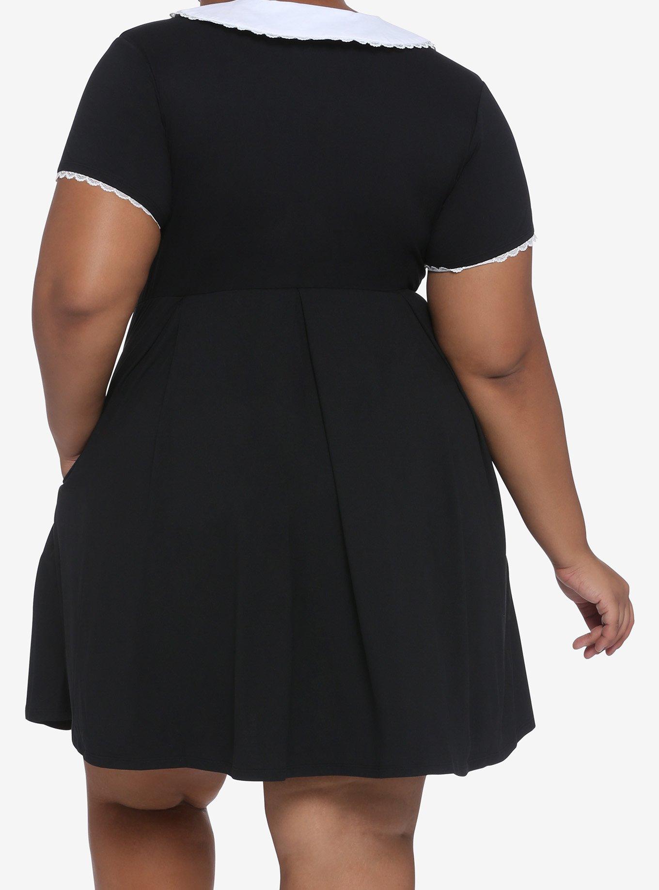 Lace Collar Black Dress Plus Size, BLACK, alternate
