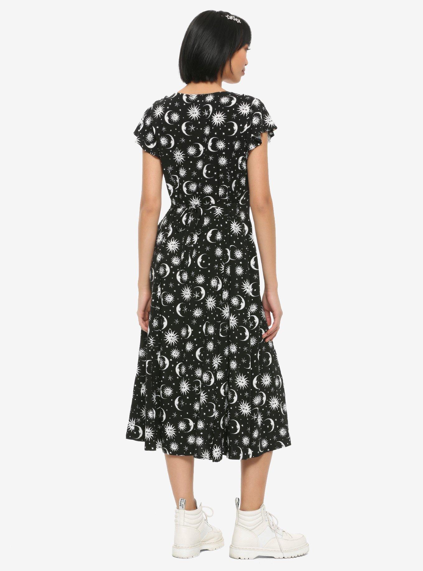 Black & White Celestial Midi Dress, BLACK, alternate