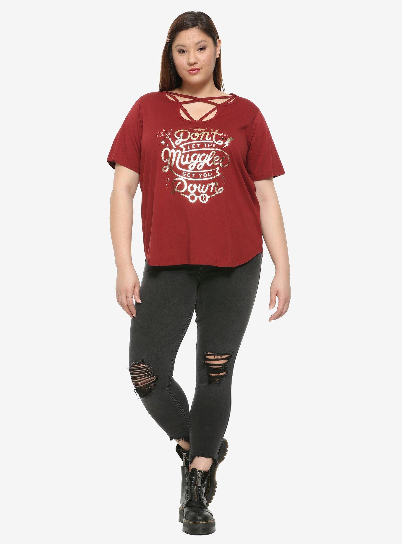 Harry Potter Burgundy Muggles Crisscross T-Shirt Plus Size, MULTI, alternate