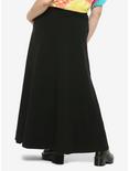 Chain & Double Slits Black Maxi Skirt Plus Size, BLACK, alternate