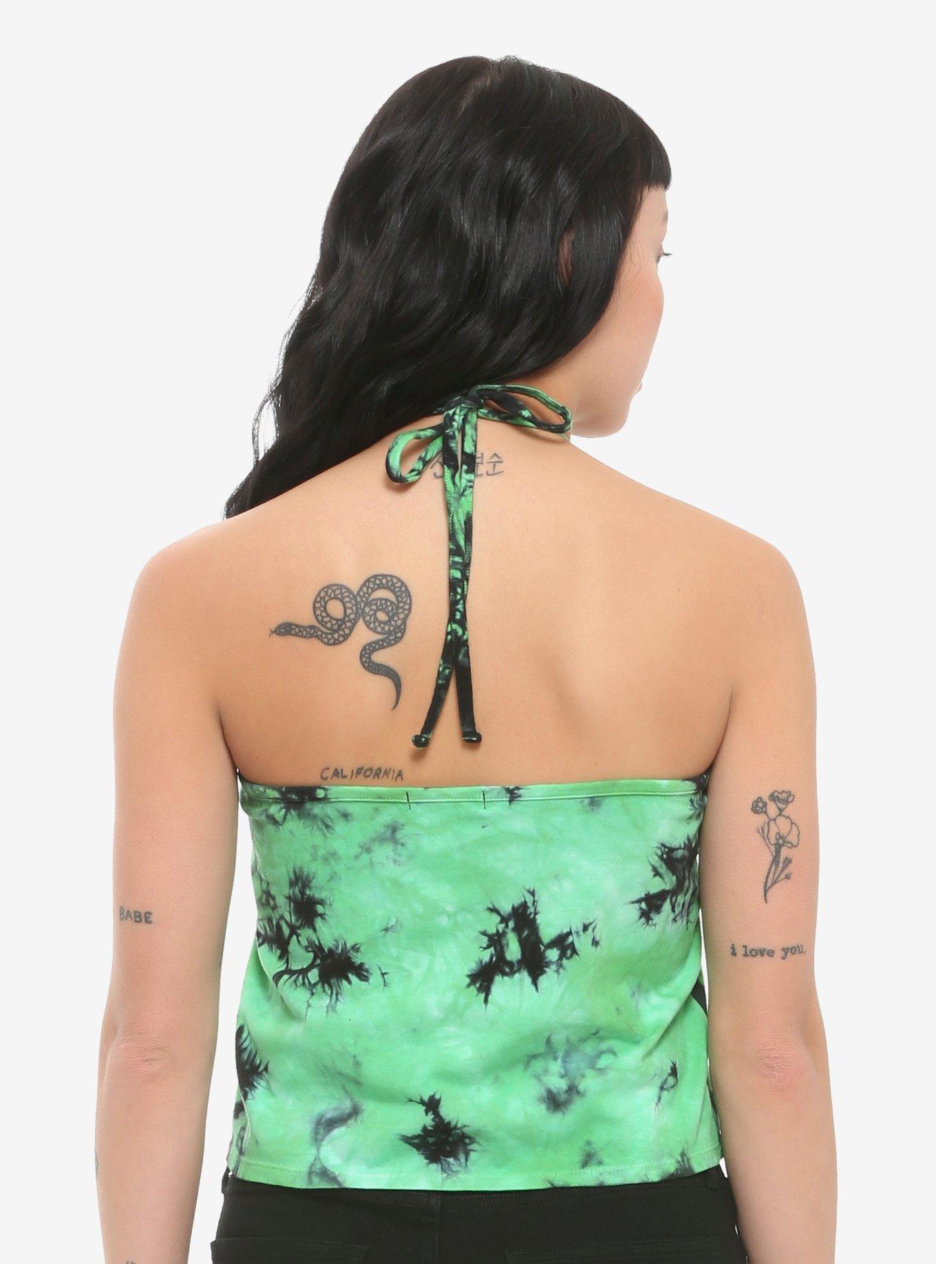 Allergic To Humans Alien Tie-Dye Girls Halter Top, BLACK, alternate