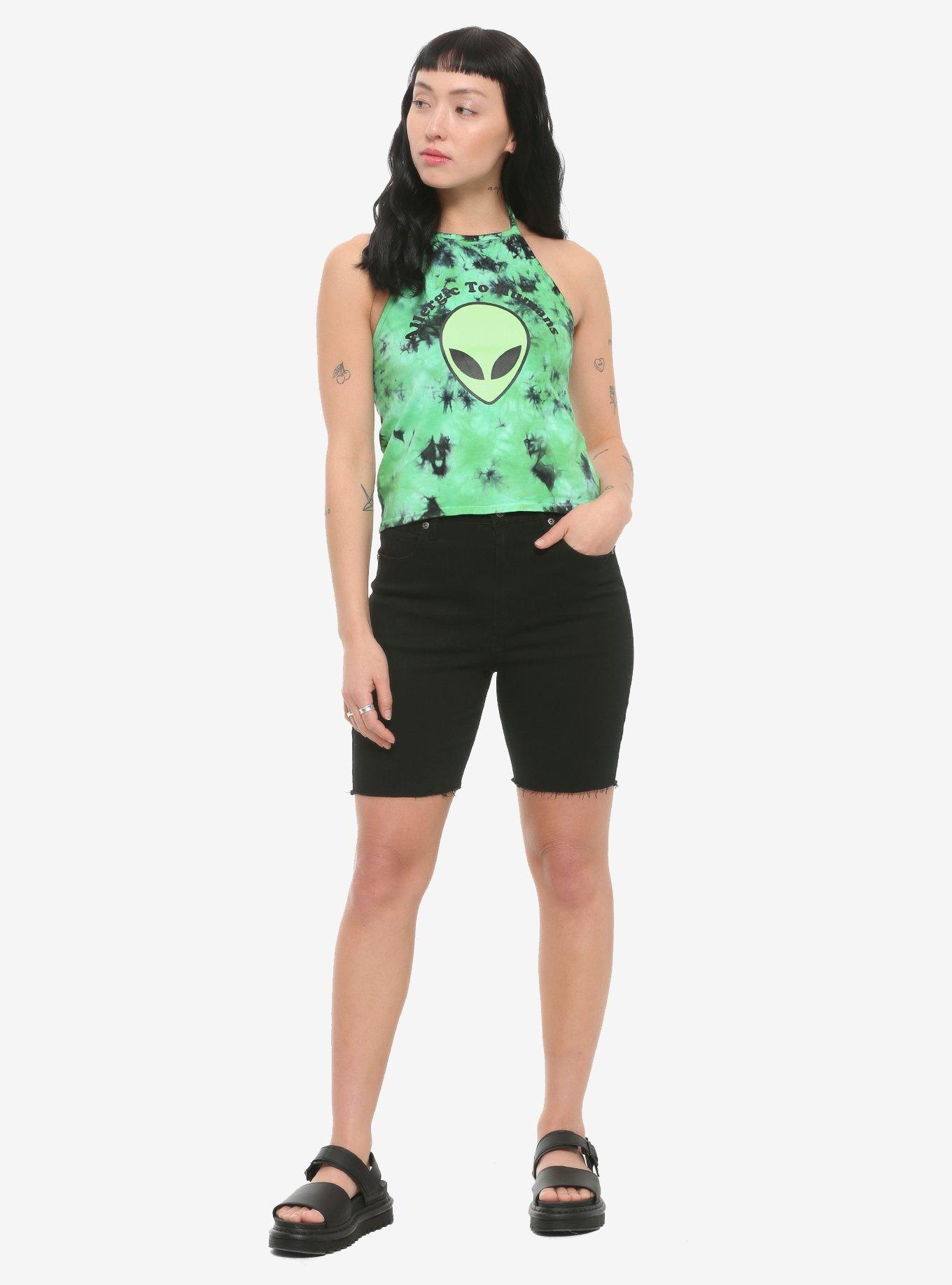 Allergic To Humans Alien Tie-Dye Girls Halter Top, BLACK, alternate