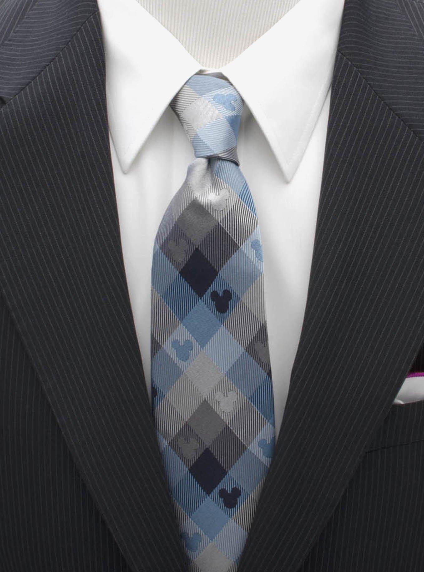 Disney Mickey Mouse Blue Plaid Mens Tie, , alternate