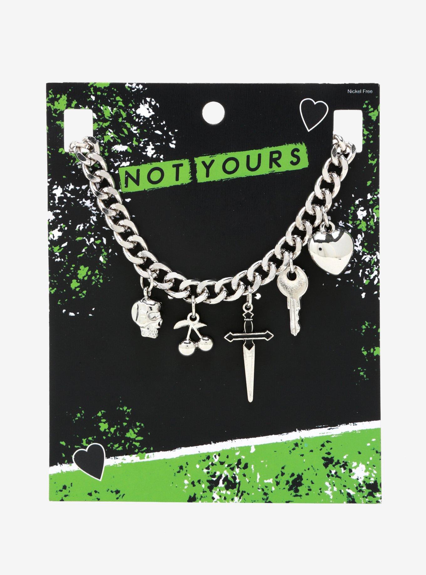Heart Cherry Skull Charm Silver Chain Choker, , alternate
