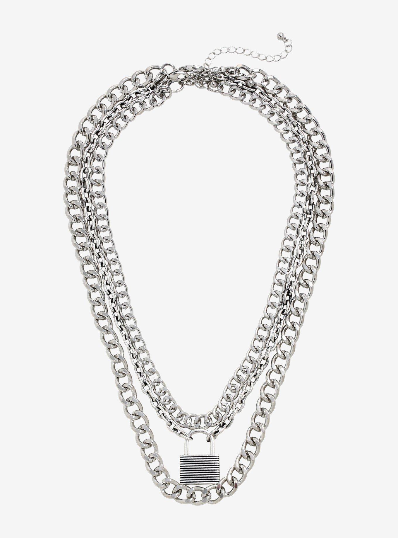 Silver Padlock Chain Necklace Set, , alternate