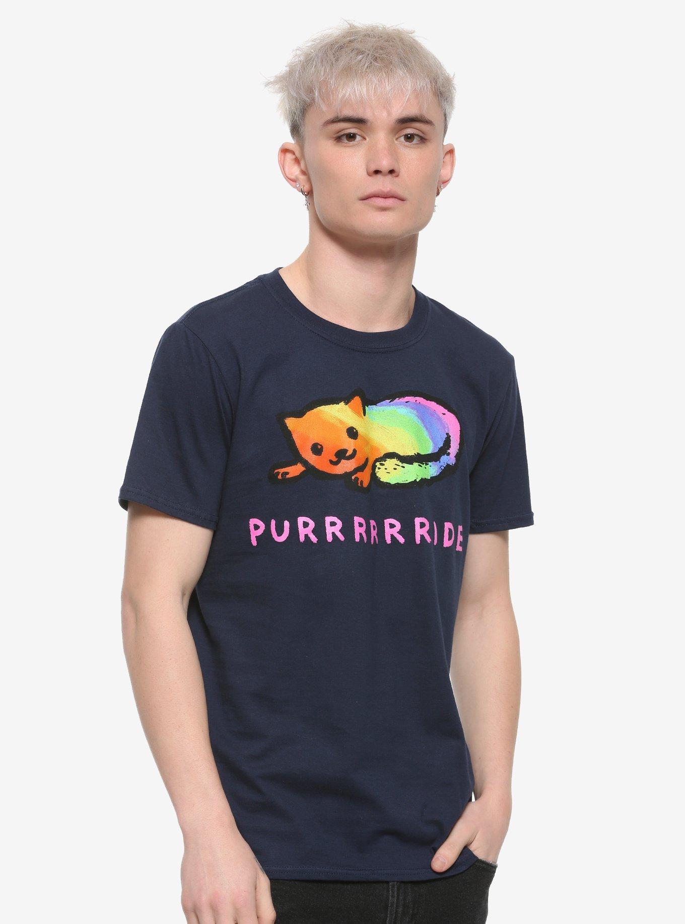 Purrrrrride Rainbow Cat T-Shirt By Fox Shiver Hot Topic Exclusive, NAVY, alternate