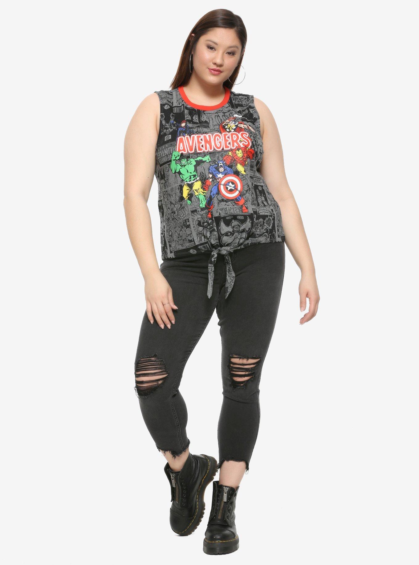 Marvel Avengers Comic Book Tie-Front Tank Top Plus Size, MULTI, alternate