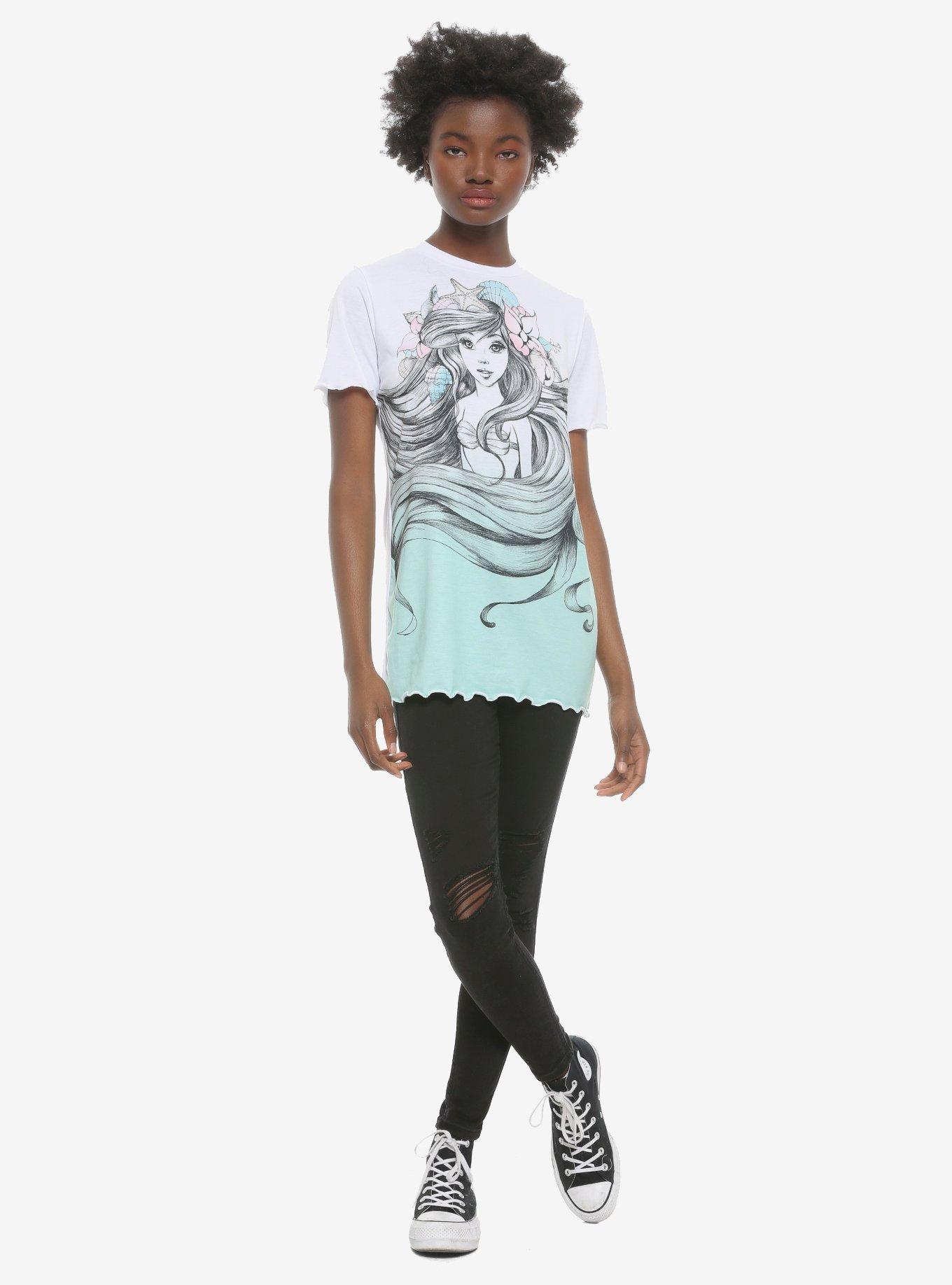 Disney The Little Mermaid Ariel Sketch Lettuce Edge Girl T-Shirt, BLUE, alternate