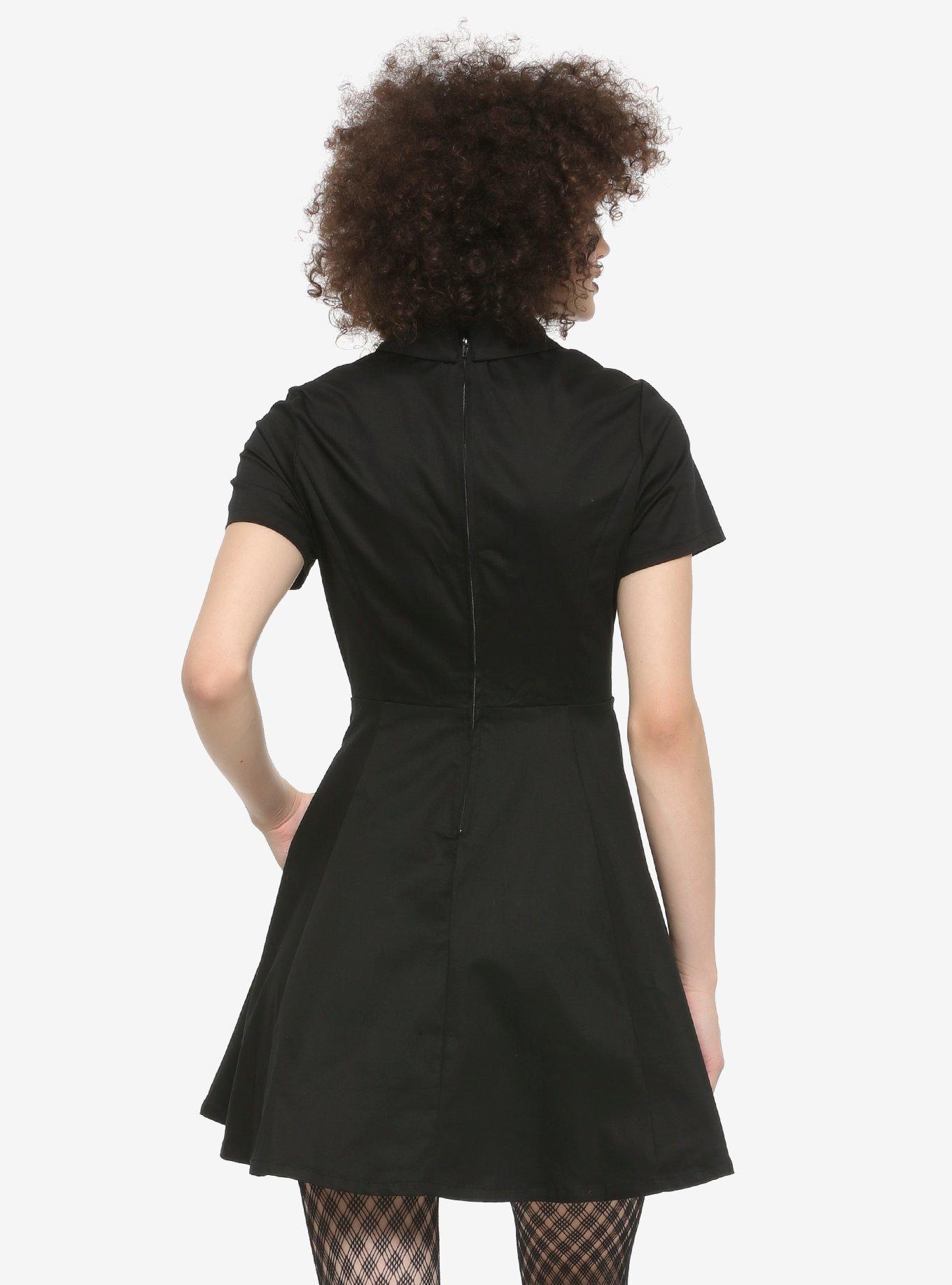 Black Button-Front Collared Dress, BLACK, alternate