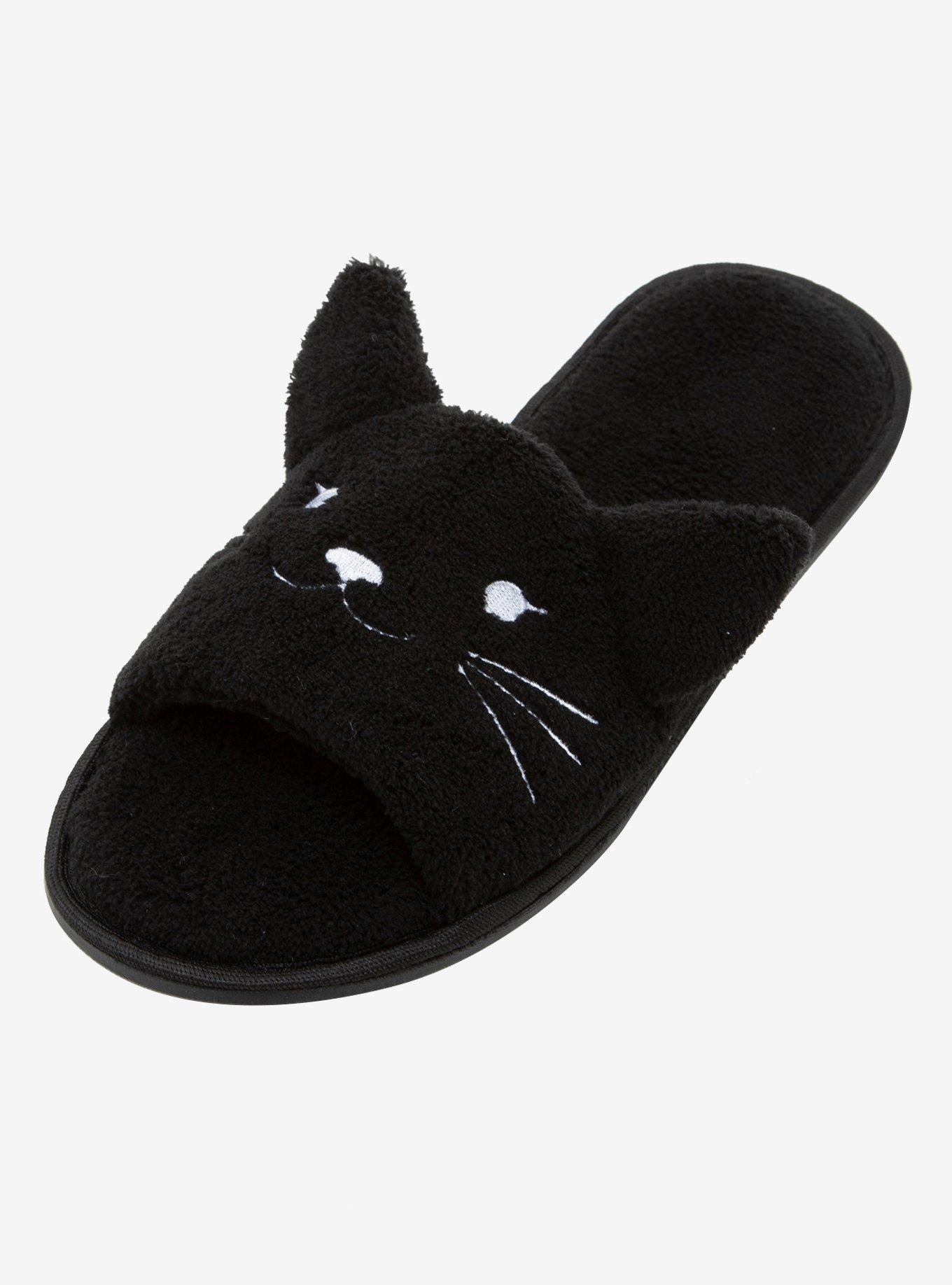 Black Cat Fuzzy Spa Slippers, MULTI, alternate