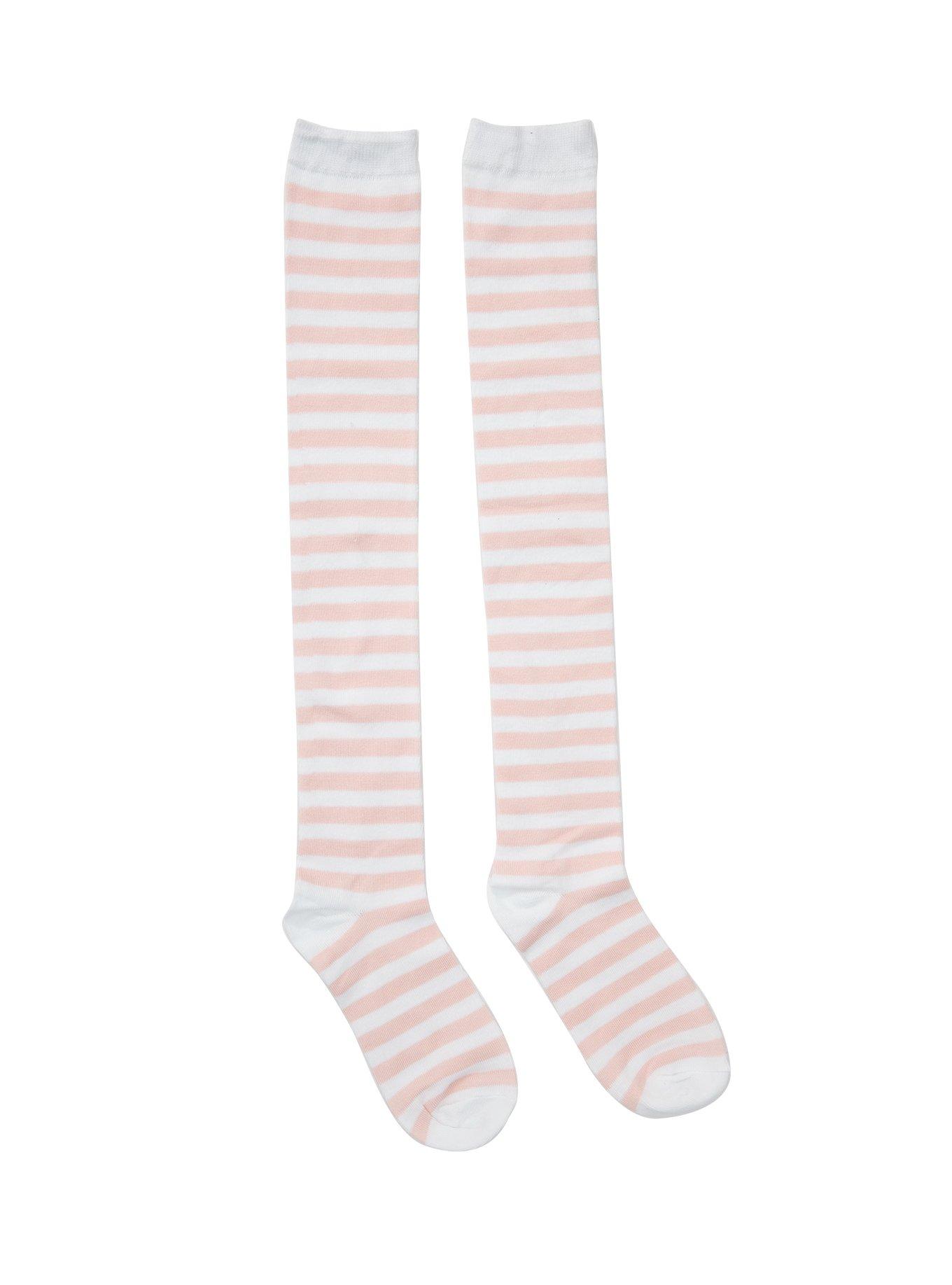Pink & White Striped Over-The-Knee Socks, , alternate