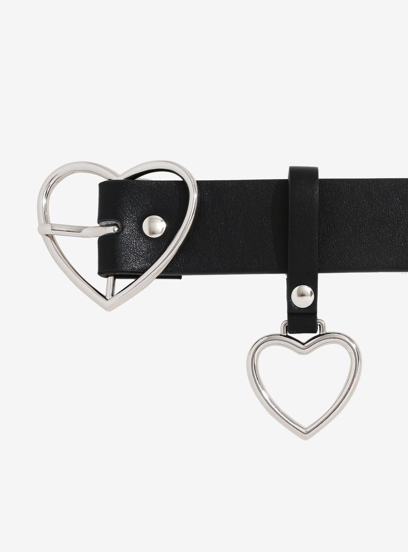 Heart Buckle Faux Leather Belt, BLACK, alternate