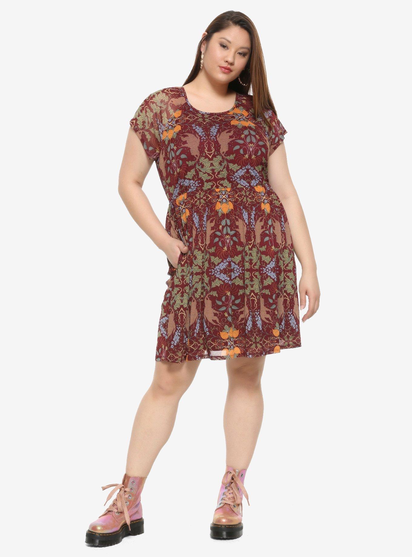 Harry Potter Botanical Mesh Dress Plus Size, BROWN, alternate