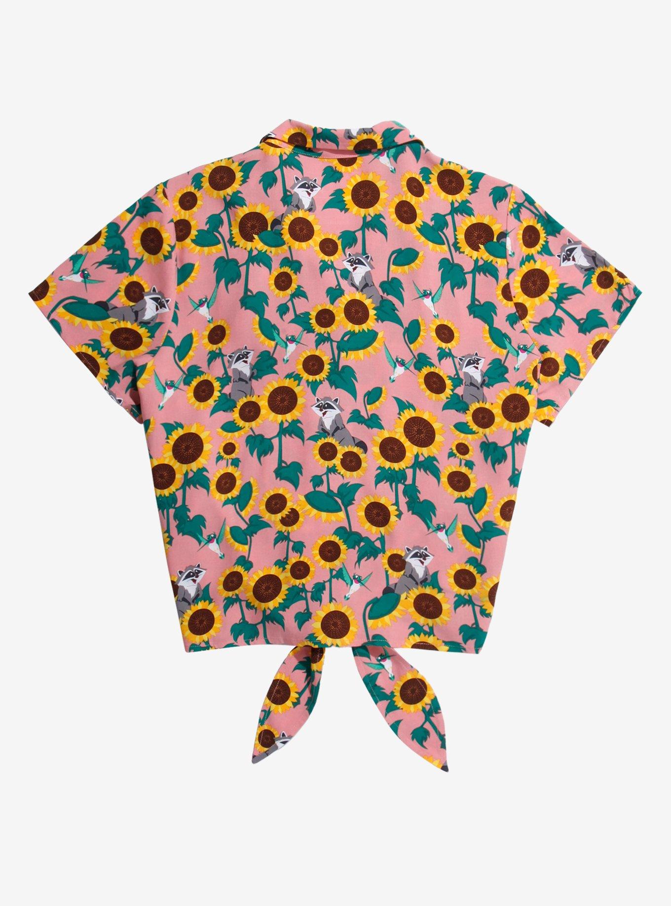 Our Universe Disney Pocahontas Meeko & Flit Sunflower Women's Tie-Front Woven Top - BoxLunch Exclusive, GREEN, alternate
