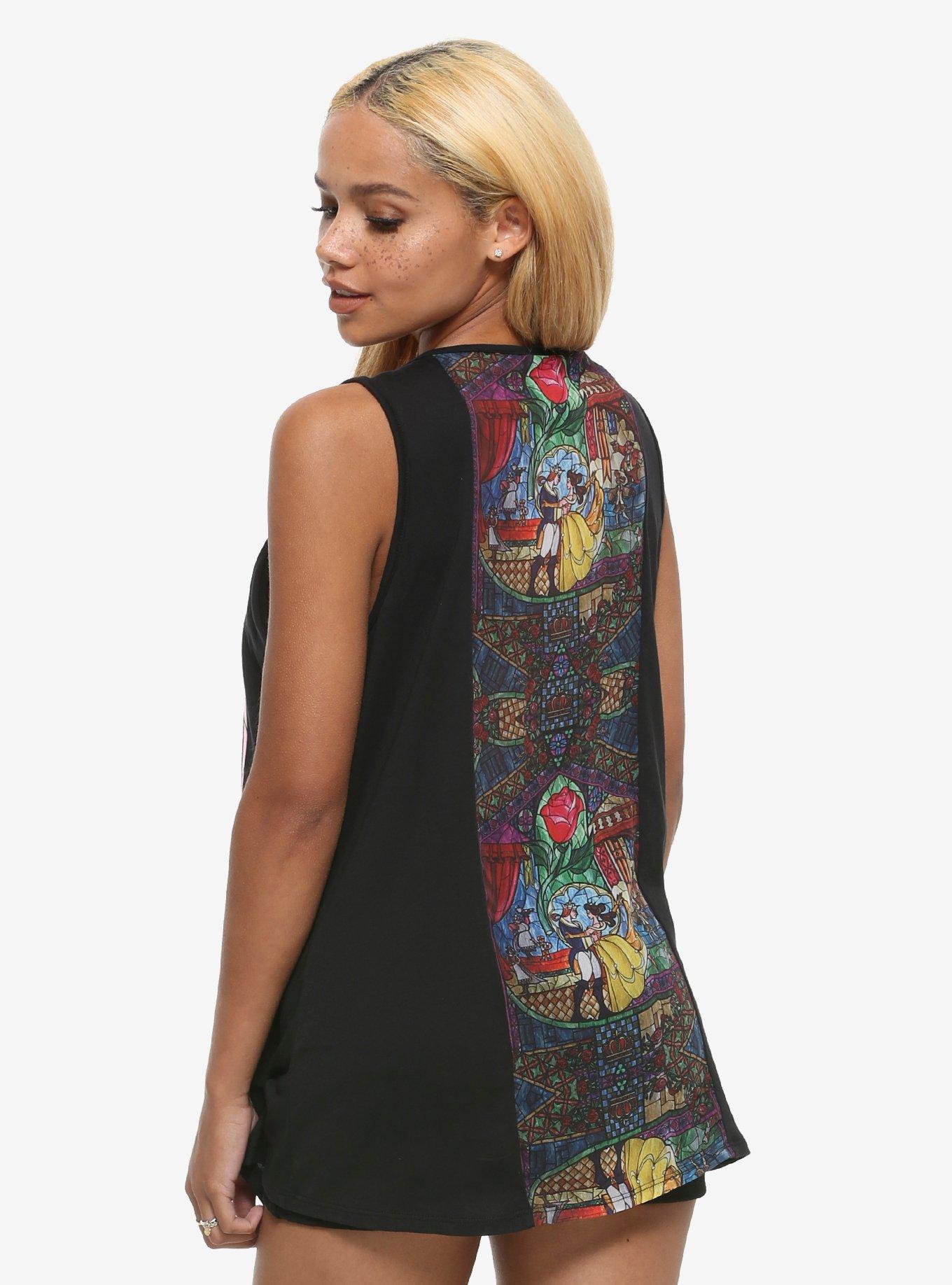 Disney Beauty And The Beast Stained Glass Rose Chiffon Back Tank Top, MULTI, alternate