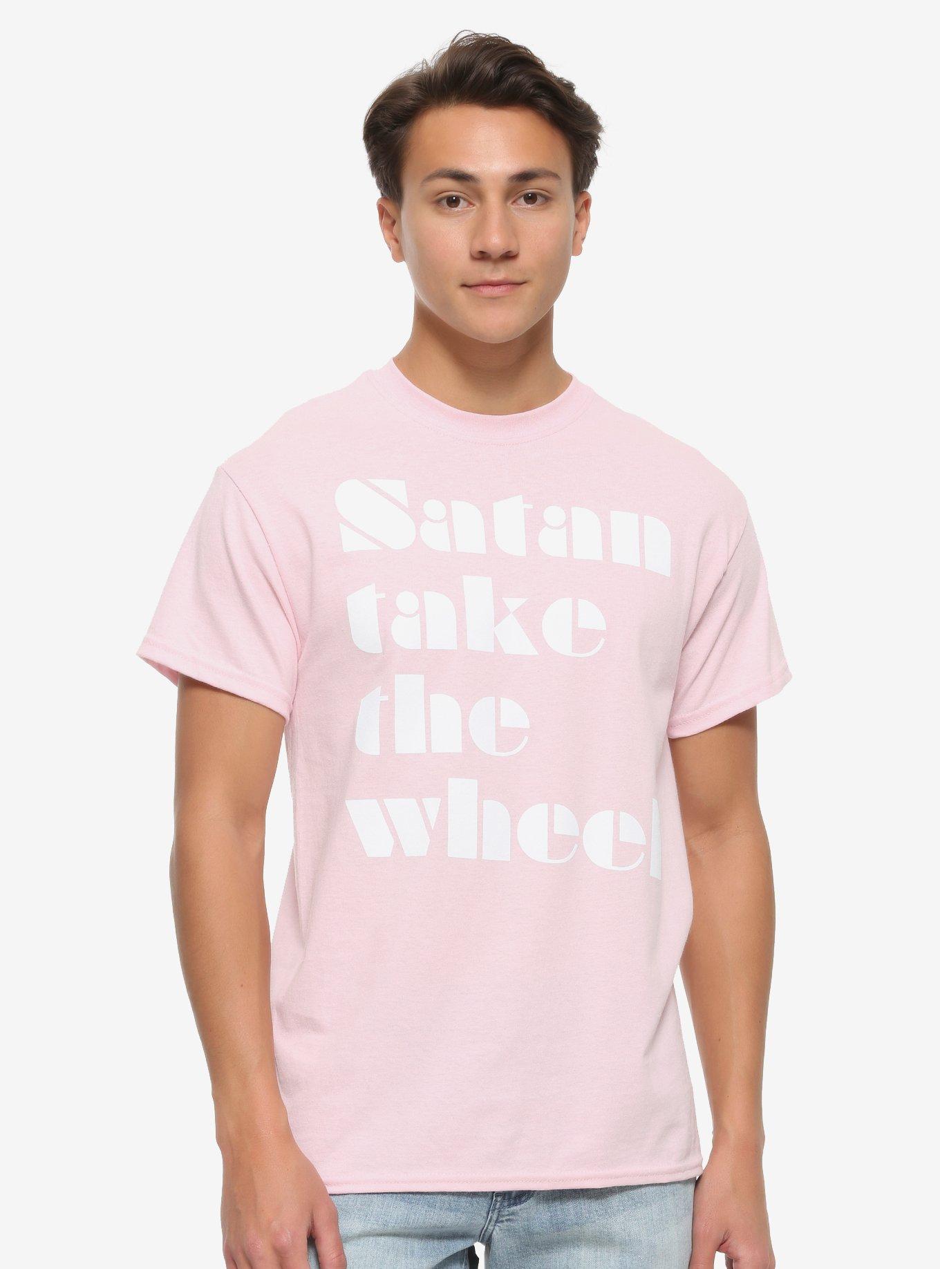 Satan Take The Wheel T-Shirt By Jordan Shiveley, PINK, alternate