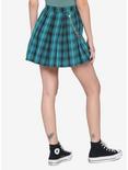 Teal Plaid Pleated Chain Skirt, PLAID - TEAL, alternate