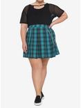 Teal Plaid Pleated Chain Skirt Plus Size, TEAL, alternate
