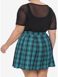 Teal Plaid Pleated Chain Skirt Plus Size, TEAL, alternate